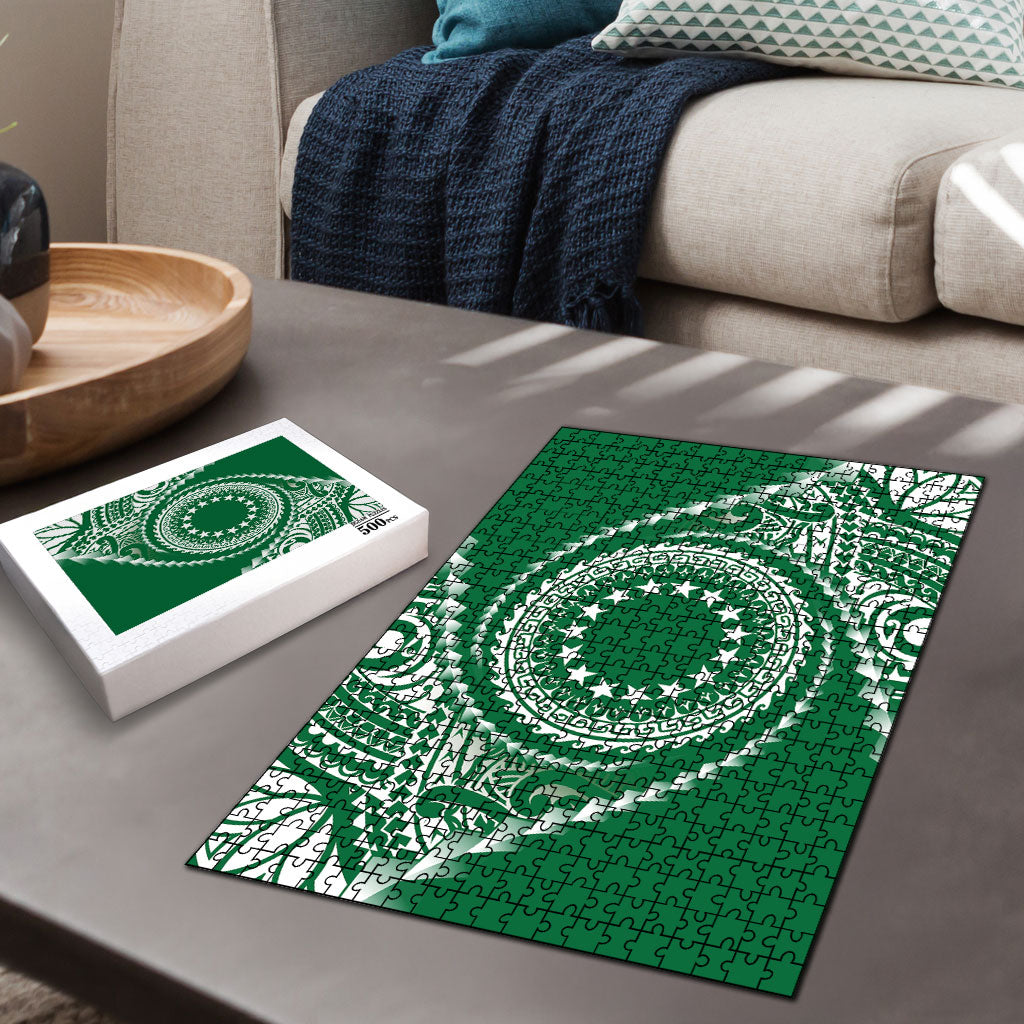 Cook Islands Gospel Day Puzzle Green Tribal Curves