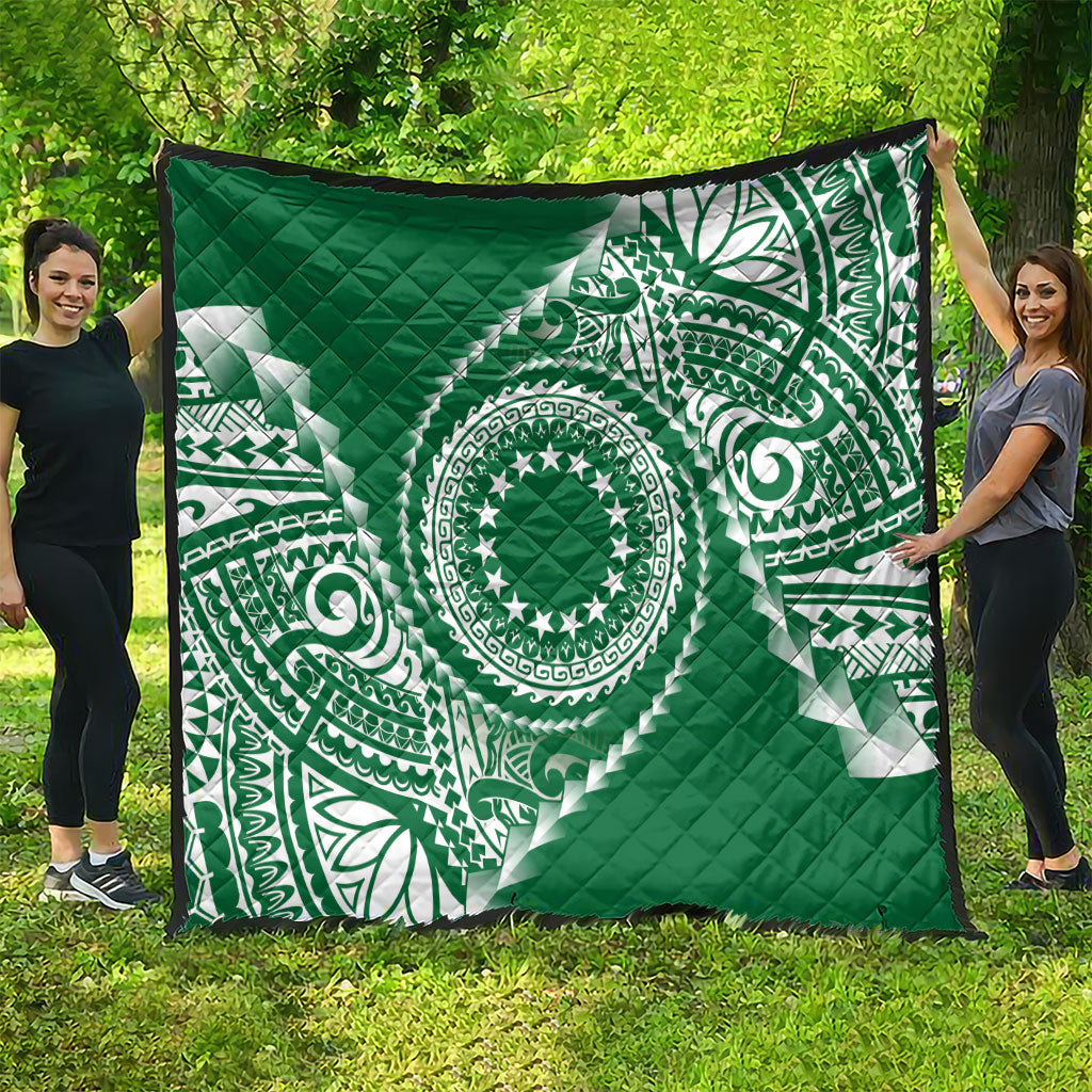 Cook Islands Gospel Day Quilt Green Tribal Curves