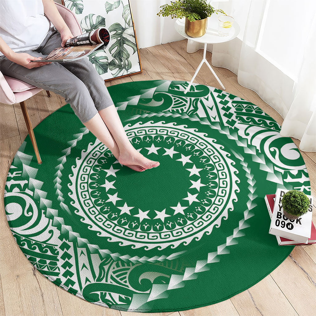 Cook Islands Gospel Day Round Carpet Green Tribal Curves