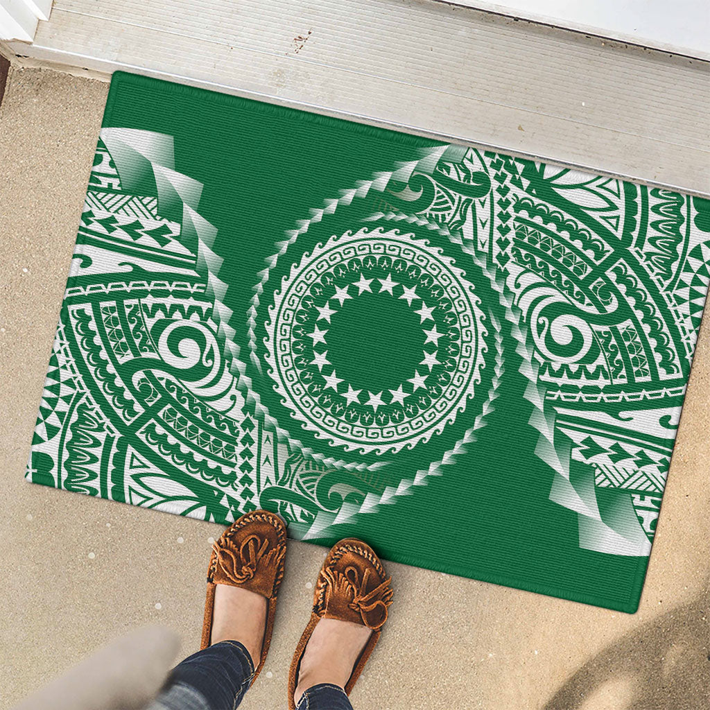 Cook Islands Gospel Day Rubber Doormat Green Tribal Curves