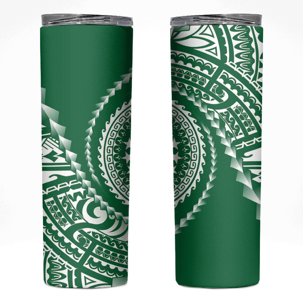 Cook Islands Gospel Day Skinny Tumbler Green Tribal Curves