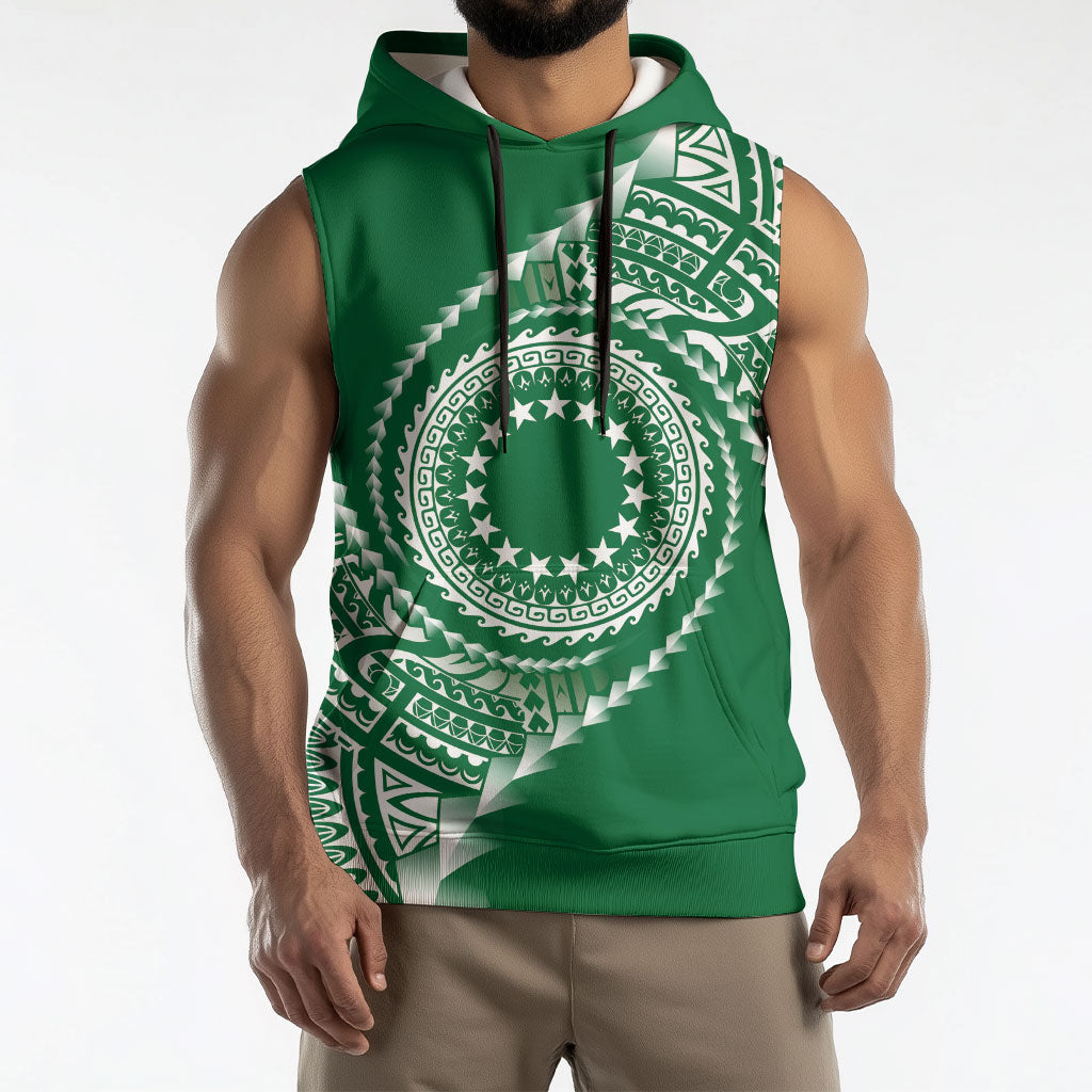 Cook Islands Gospel Day Sleeveless Hoodie Green Tribal Curves