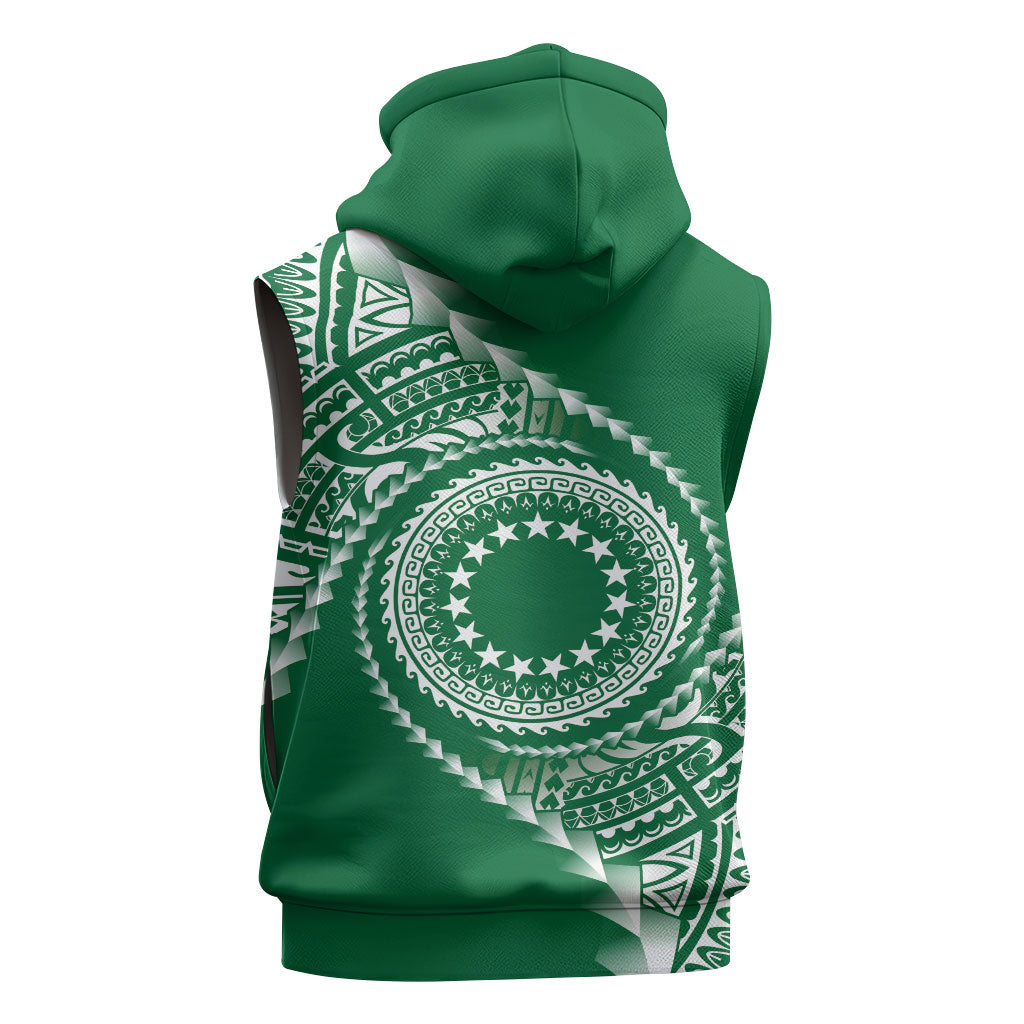 Cook Islands Gospel Day Sleeveless Zip Hoodie Green Tribal Curves