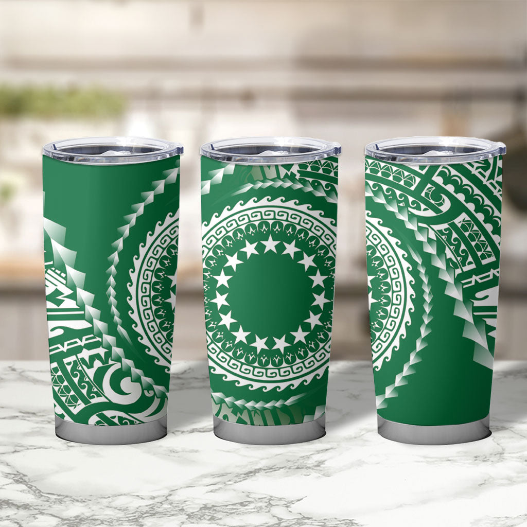 Cook Islands Gospel Day Tumbler Cup Green Tribal Curves