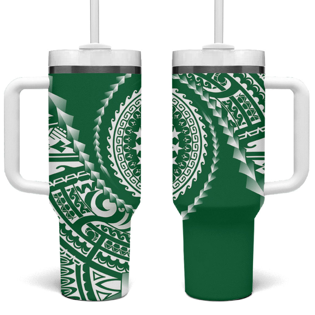 Cook Islands Gospel Day Tumbler With Handle Green Tribal Curves
