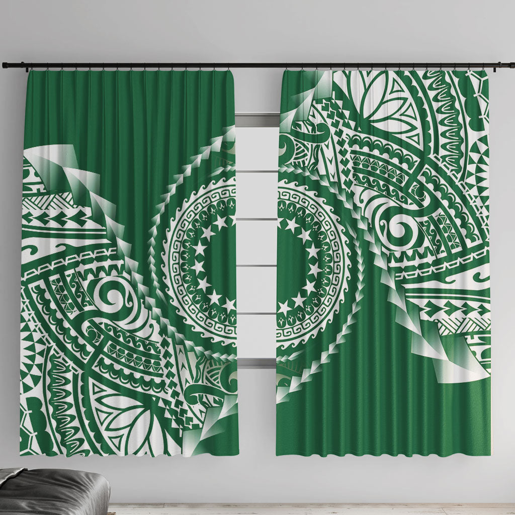 Cook Islands Gospel Day Window Curtain Green Tribal Curves