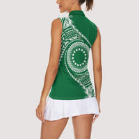 Cook Islands Gospel Day Women Sleeveless Polo Shirt Green Tribal Curves
