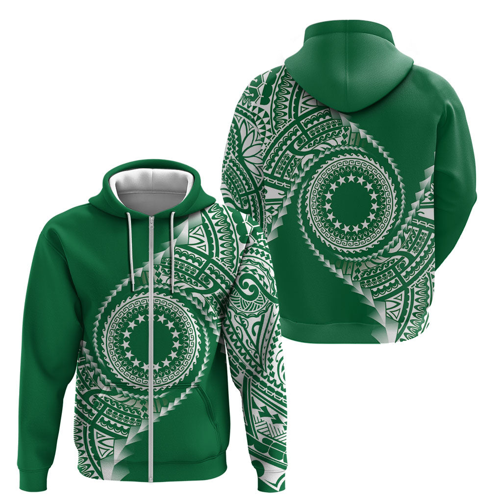 Cook Islands Gospel Day Zip Hoodie Green Tribal Curves