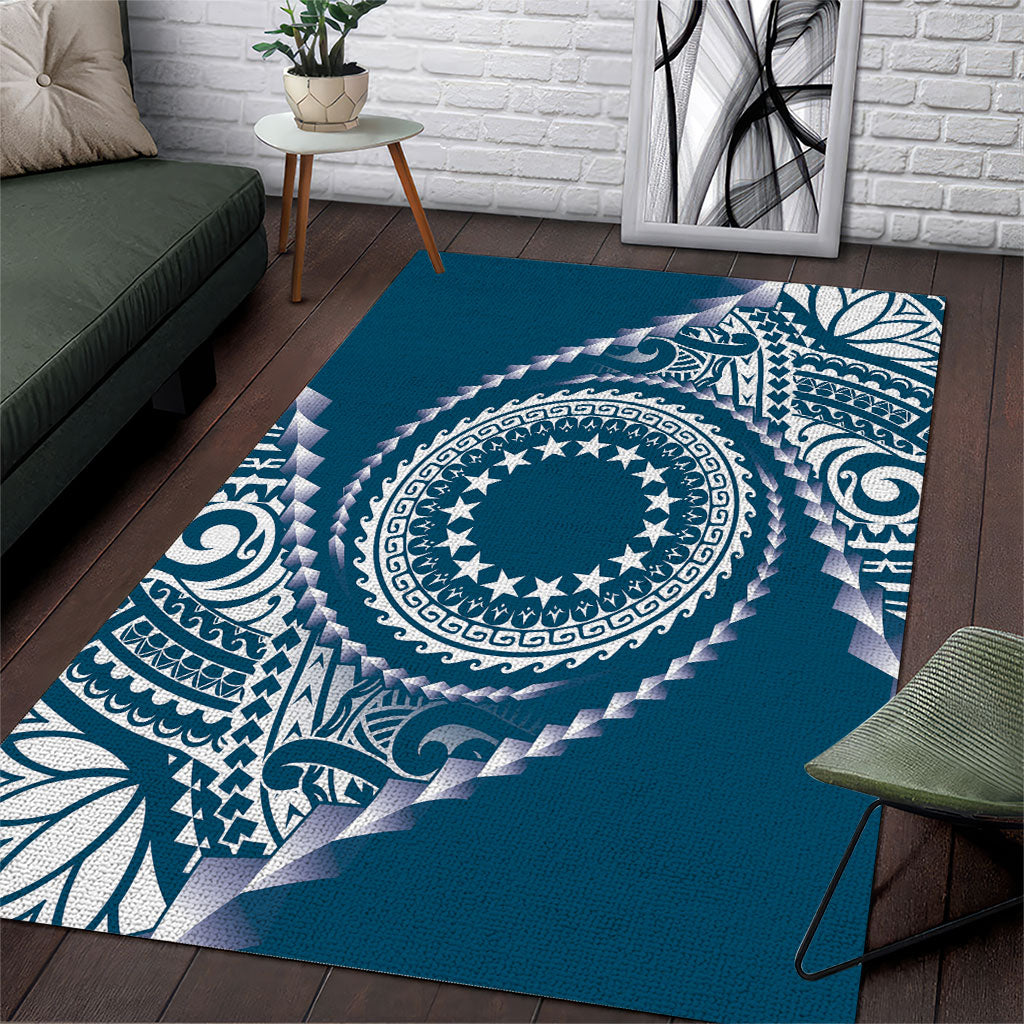 Cook Islands Gospel Day Area Rug Blue Tribal Curves