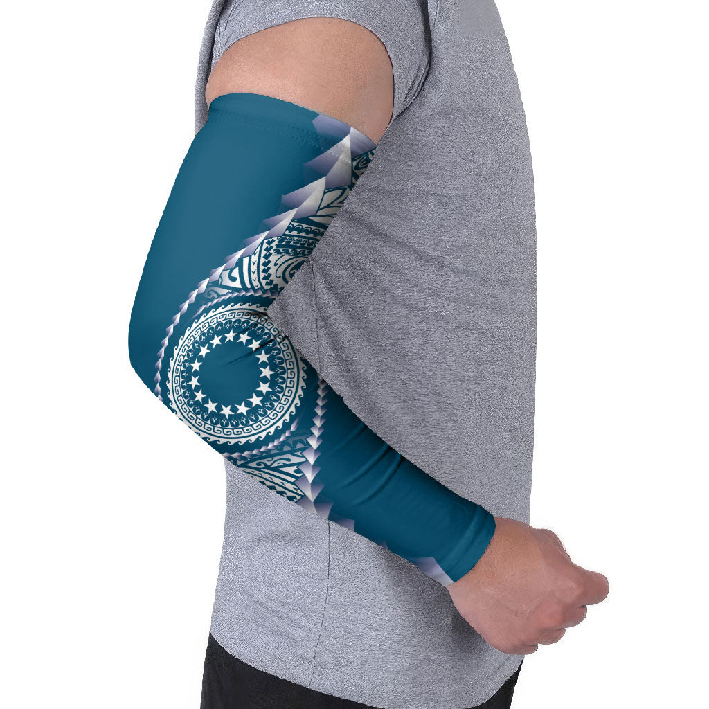 Cook Islands Gospel Day Arm Sleeves Blue Tribal Curves