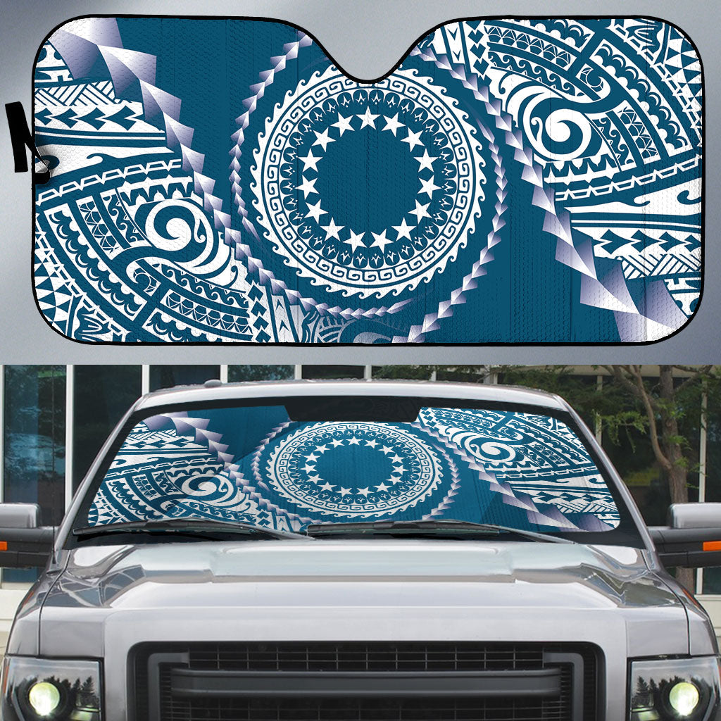 Cook Islands Gospel Day Auto Sun Shade Blue Tribal Curves