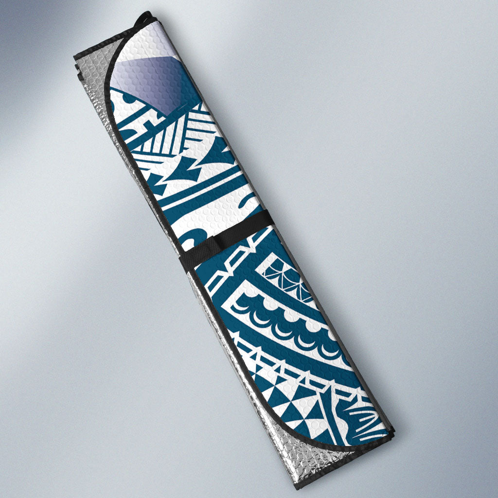 Cook Islands Gospel Day Auto Sun Shade Blue Tribal Curves