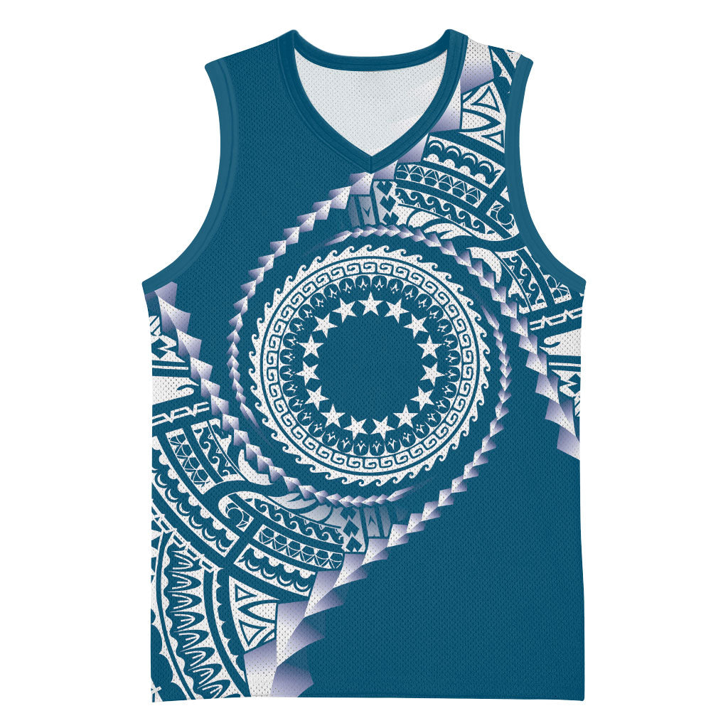 Cook Islands Gospel Day Basketball Jersey Blue Tribal Curves
