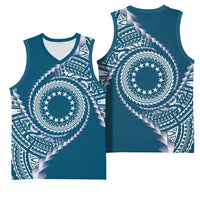 Cook Islands Gospel Day Basketball Jersey Blue Tribal Curves