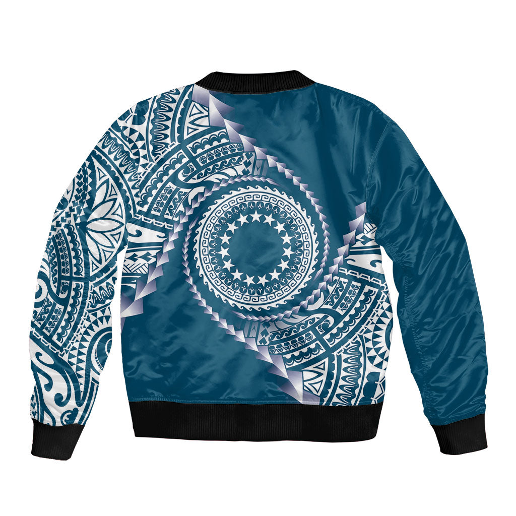 Cook Islands Gospel Day Bomber Jacket Blue Tribal Curves