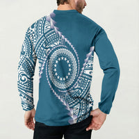 Cook Islands Gospel Day Button Sweatshirt Blue Tribal Curves