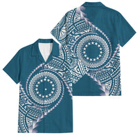 Cook Islands Gospel Day Family Matching Long Sleeve Bodycon Dress and Hawaiian Shirt Blue Tribal Curves
