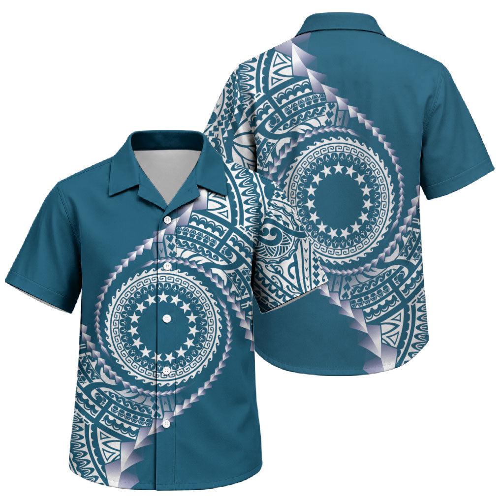 Cook Islands Gospel Day Family Matching Off Shoulder Maxi Dress and Hawaiian Shirt Blue Tribal Curves