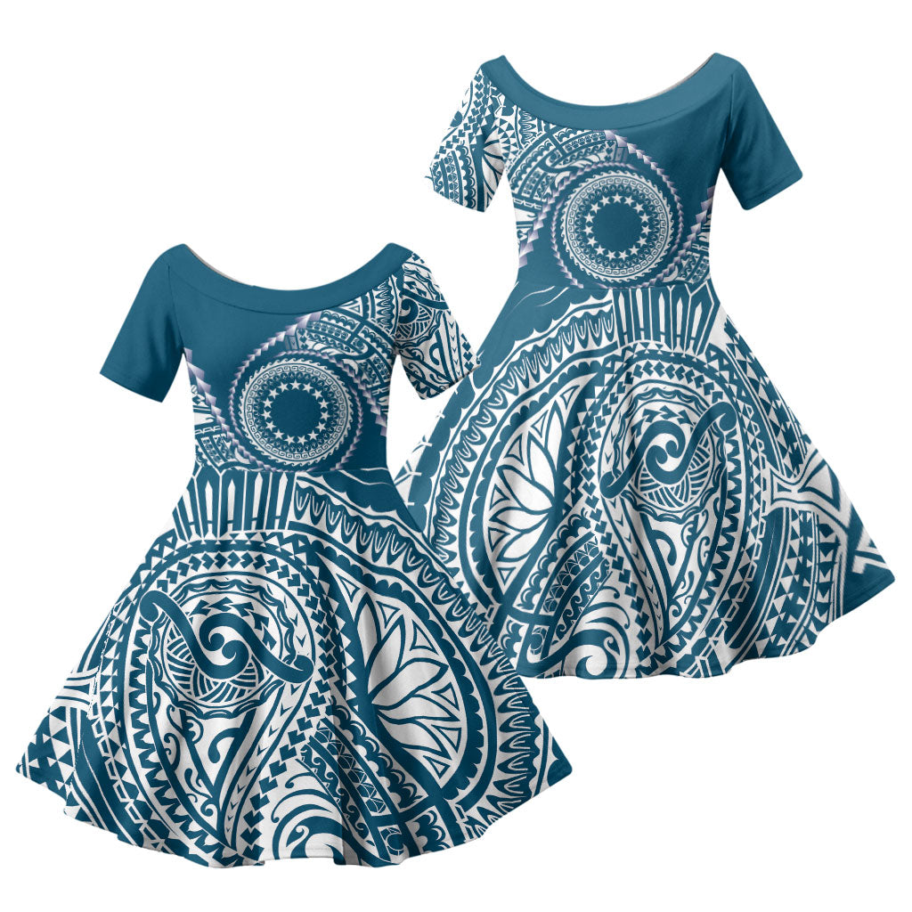 Cook Islands Gospel Day Family Matching Summer Maxi Dress and Hawaiian Shirt Blue Tribal Curves