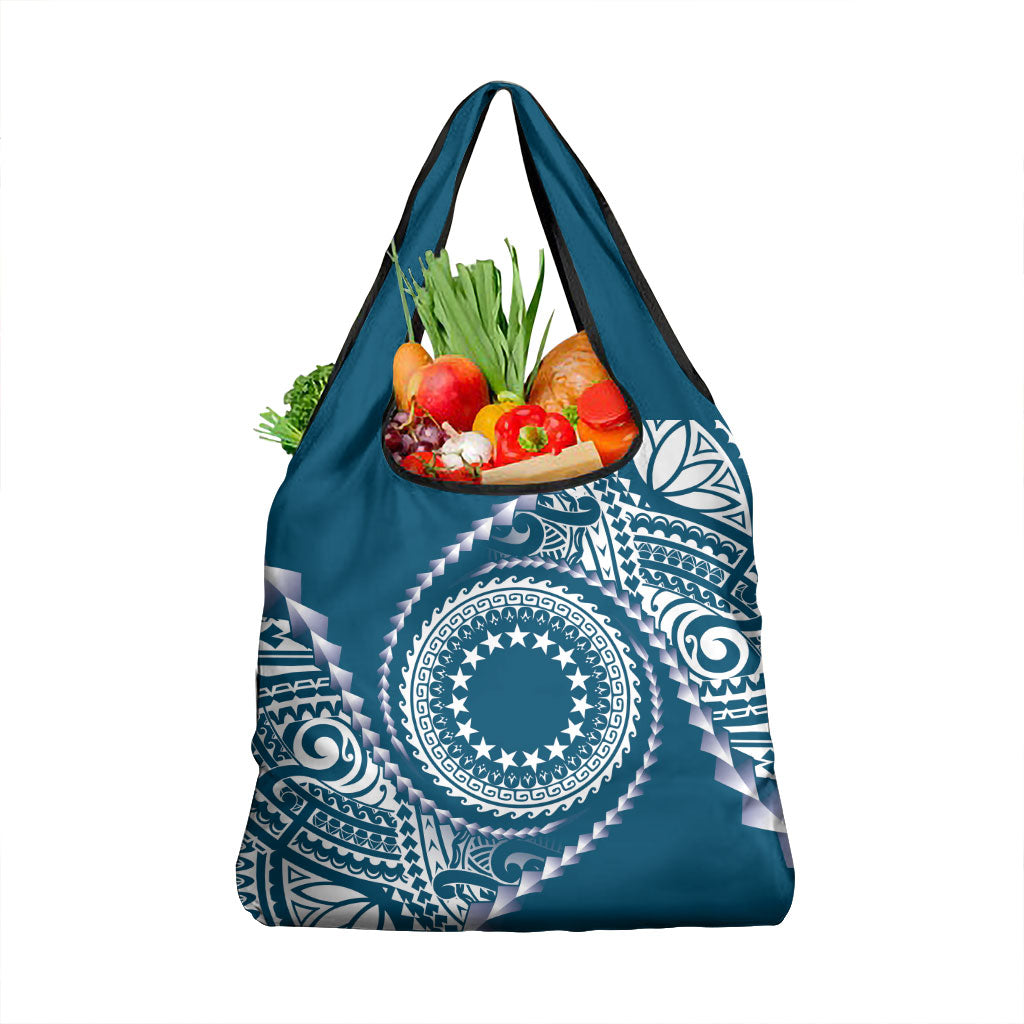 Cook Islands Gospel Day Grocery Bag Blue Tribal Curves