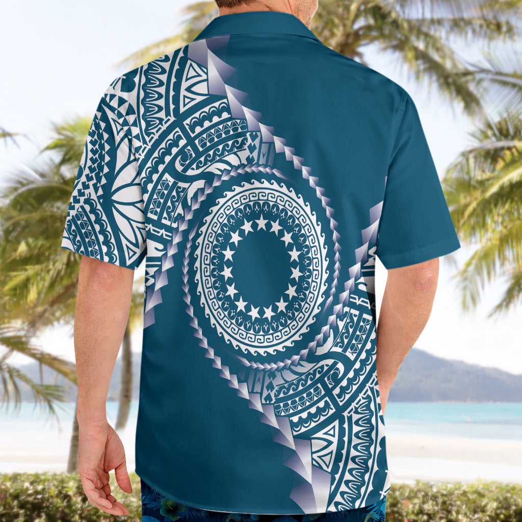 Cook Islands Gospel Day Hawaiian Shirt Blue Tribal Curves