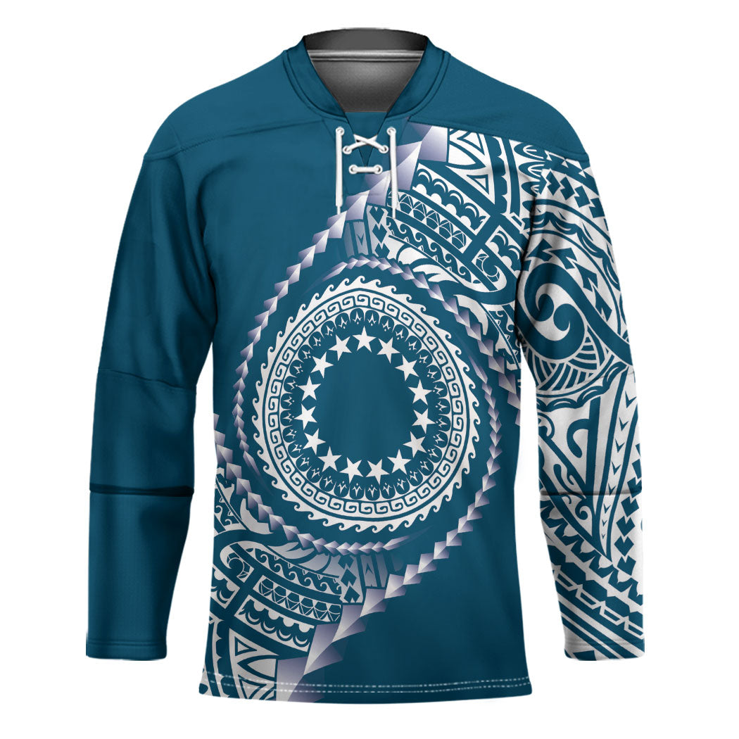Cook Islands Gospel Day Hockey Jersey Blue Tribal Curves