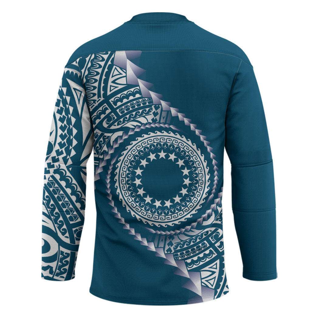 Cook Islands Gospel Day Hockey Jersey Blue Tribal Curves