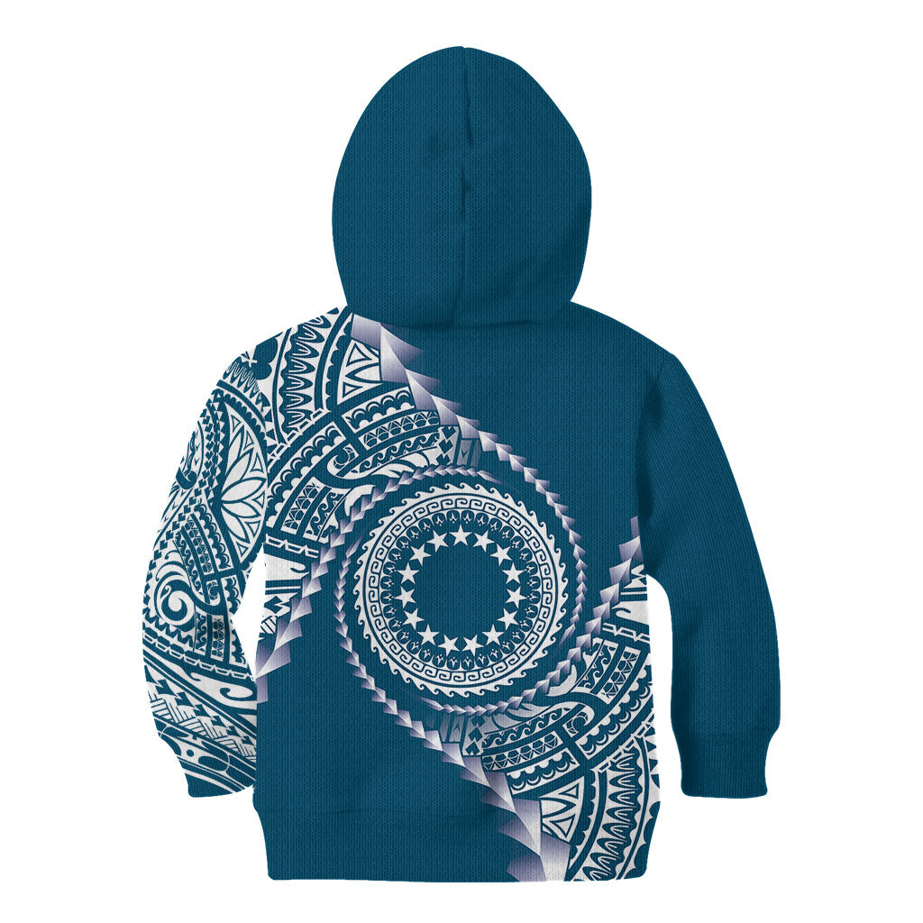 Cook Islands Gospel Day Kid Hoodie Blue Tribal Curves