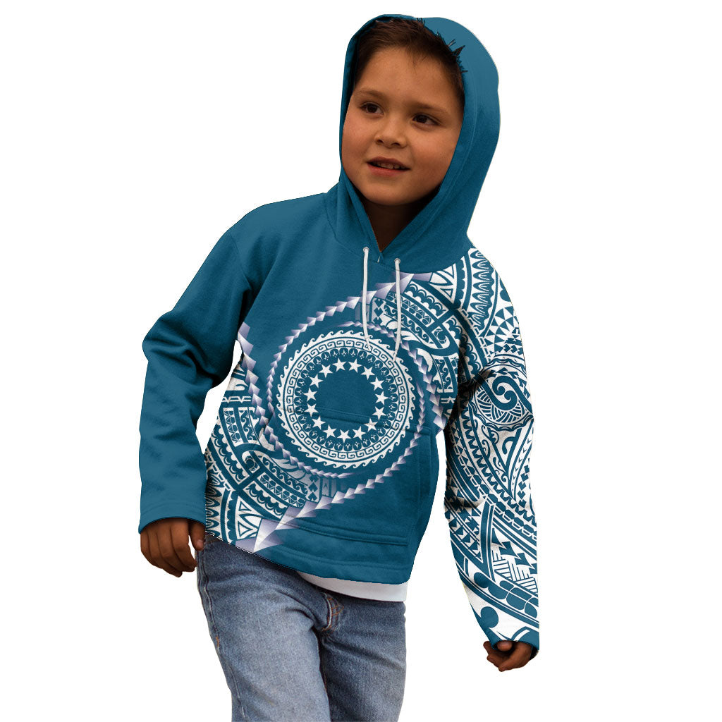 Cook Islands Gospel Day Kid Hoodie Blue Tribal Curves