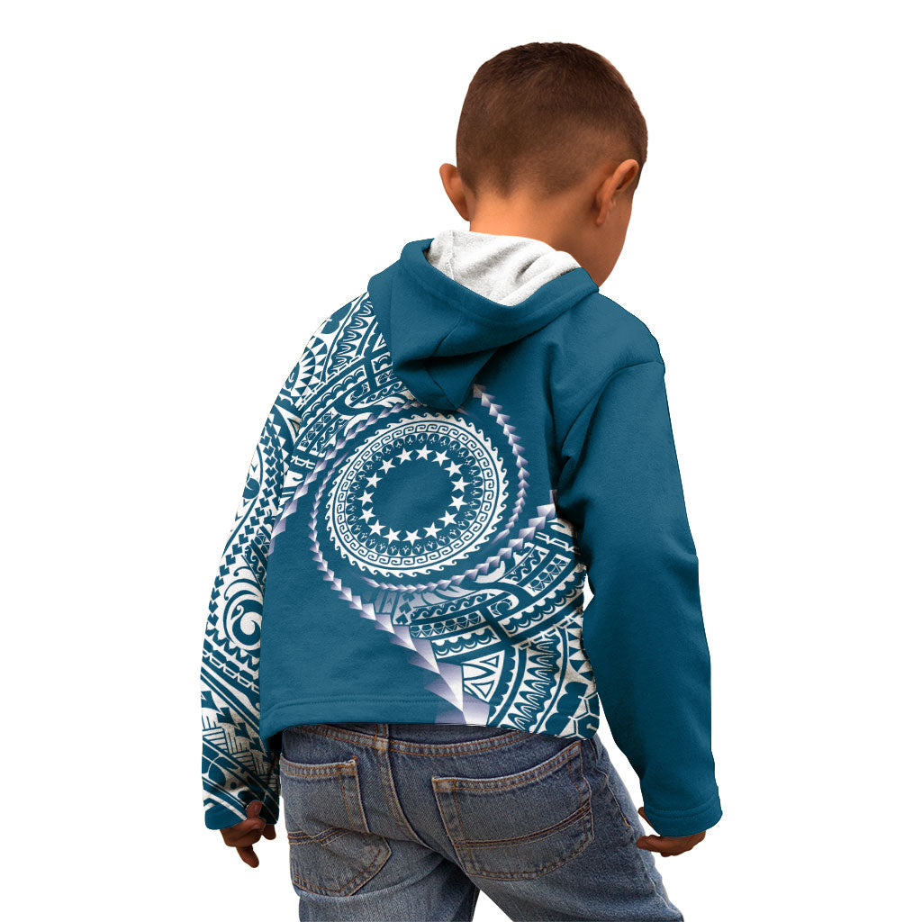 Cook Islands Gospel Day Kid Hoodie Blue Tribal Curves
