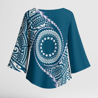 Cook Islands Gospel Day Kimono Sleeve Blouse Blue Tribal Curves