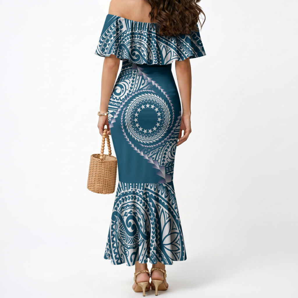 Cook Islands Gospel Day Mermaid Dress Blue Tribal Curves