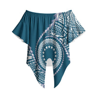 Cook Islands Gospel Day Off Shoulder Wrap Waist Top Blue Tribal Curves