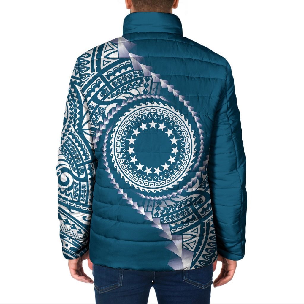 Cook Islands Gospel Day Padded Jacket Blue Tribal Curves
