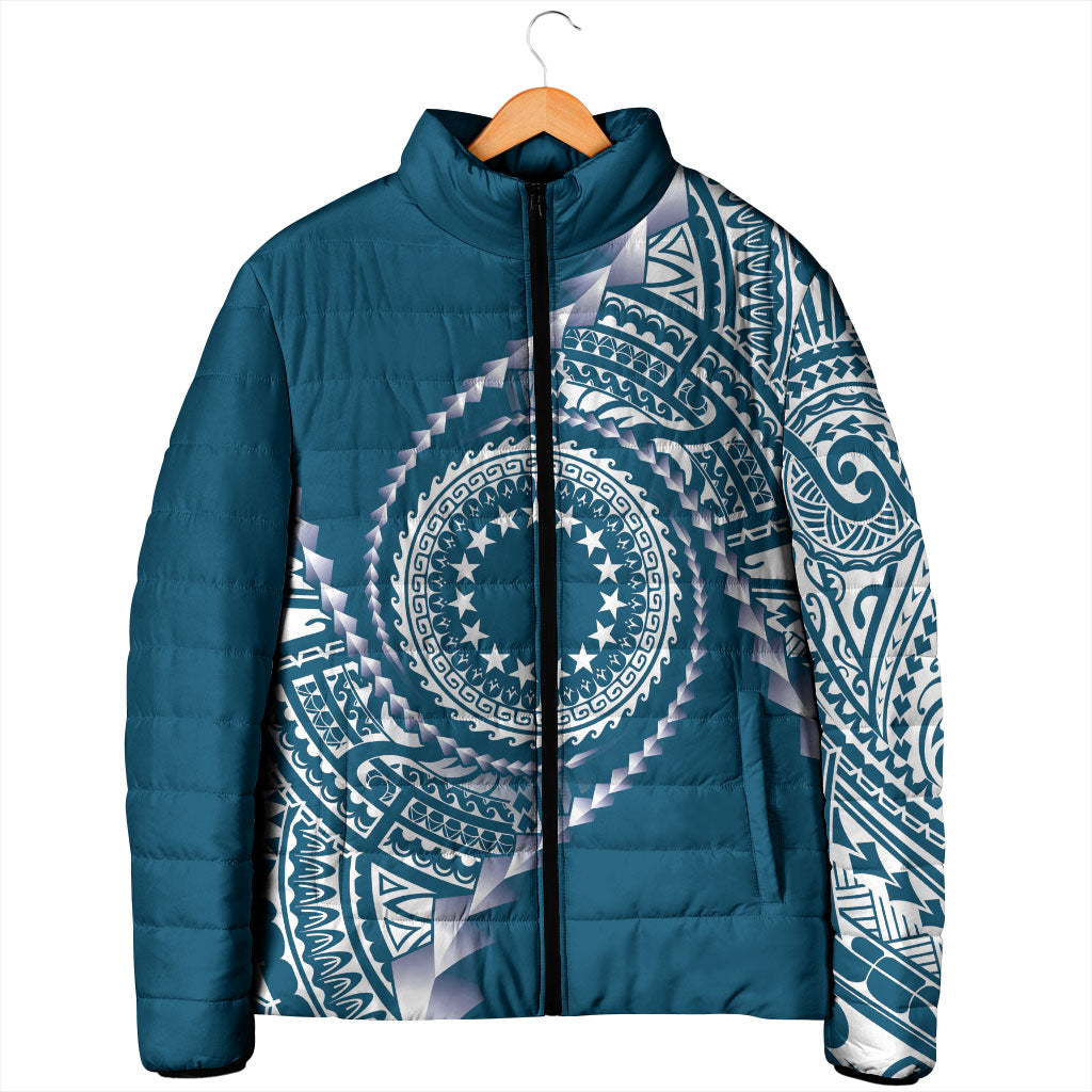 Cook Islands Gospel Day Padded Jacket Blue Tribal Curves