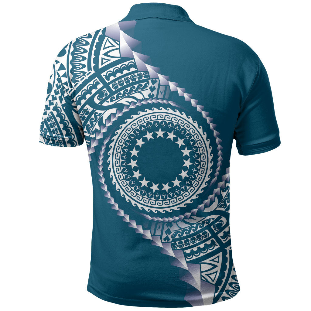 Cook Islands Gospel Day Polo Shirt Blue Tribal Curves