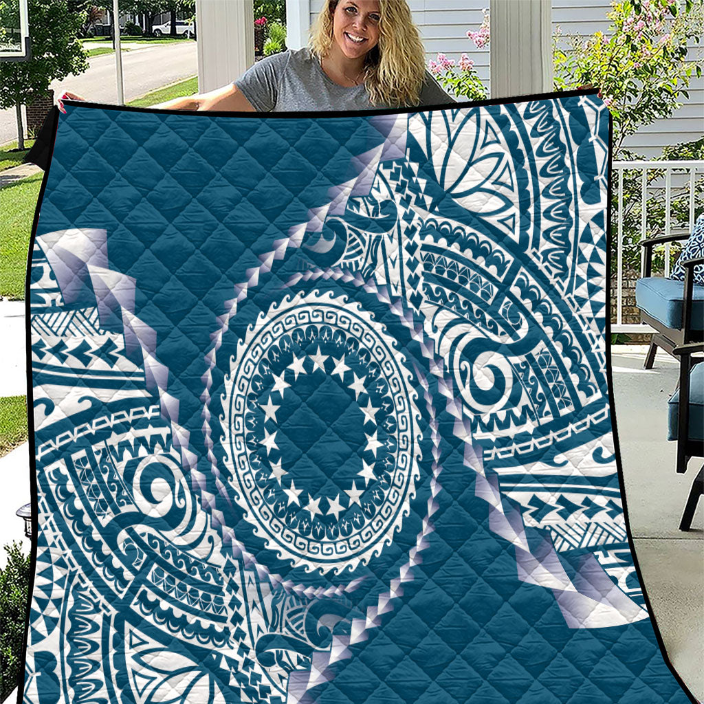 Cook Islands Gospel Day Quilt Blue Tribal Curves