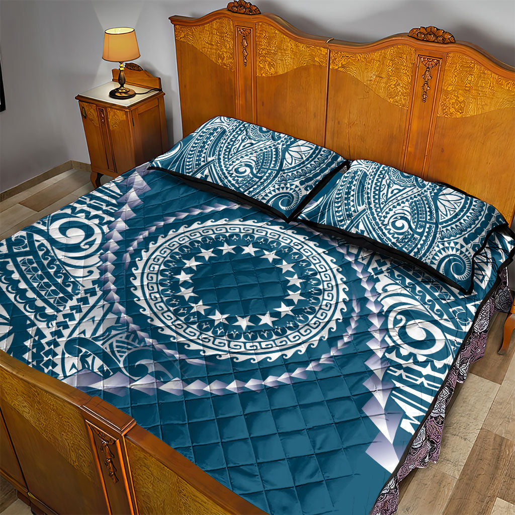 Cook Islands Gospel Day Quilt Bed Set Blue Tribal Curves