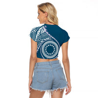 Cook Islands Gospel Day Raglan Cropped T Shirt Blue Tribal Curves