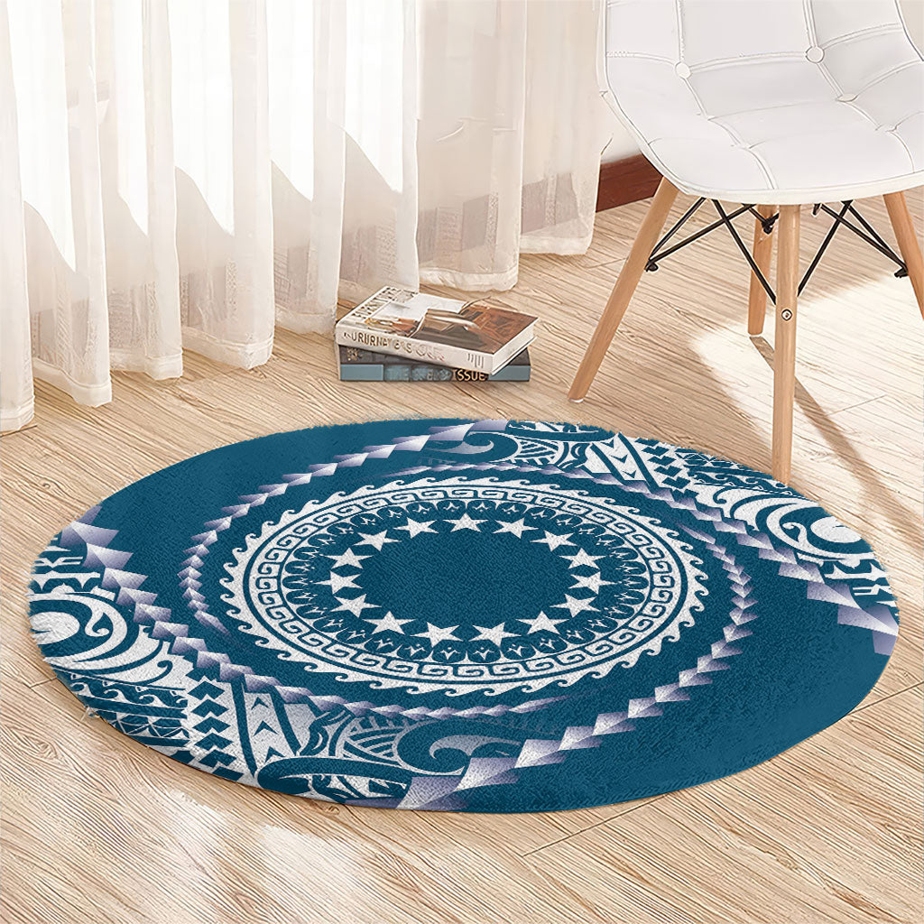 Cook Islands Gospel Day Round Carpet Blue Tribal Curves