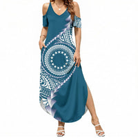 Cook Islands Gospel Day Summer Maxi Dress Blue Tribal Curves
