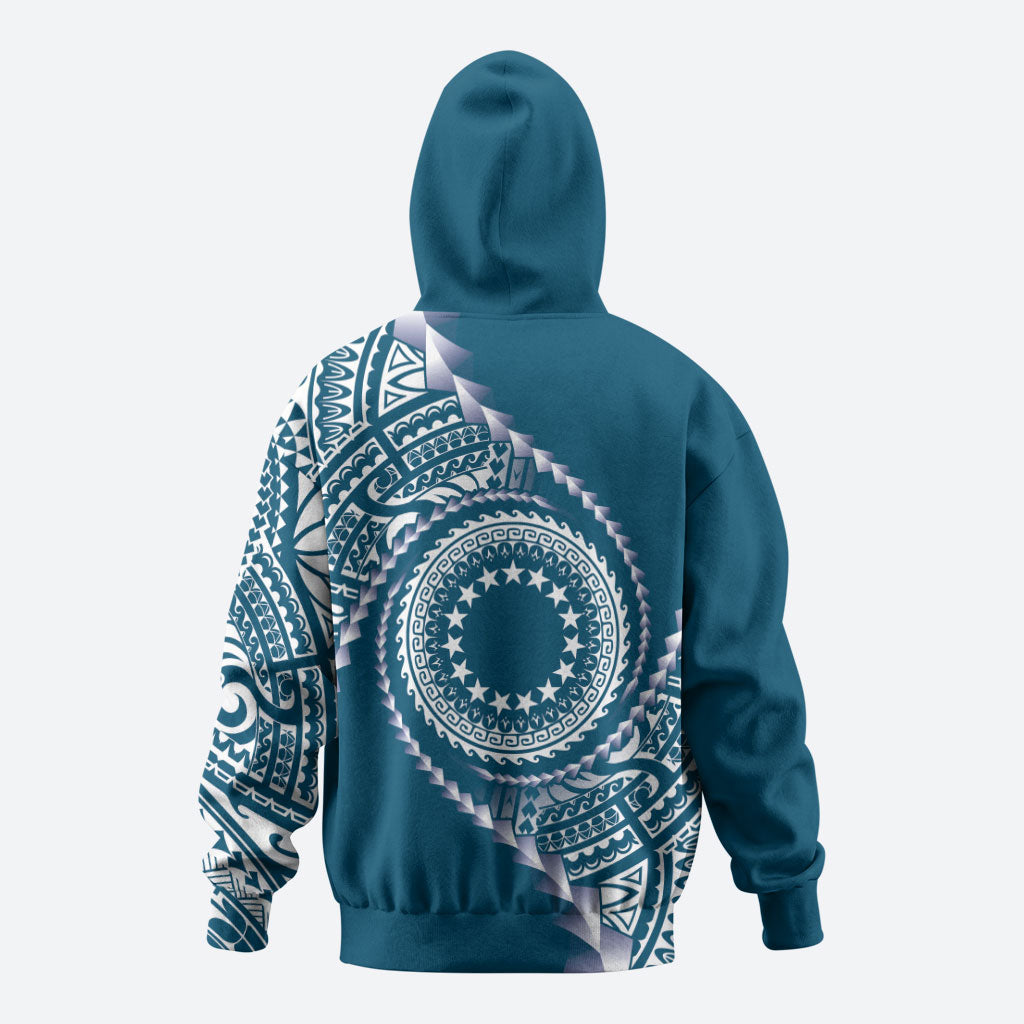 Cook Islands Gospel Day Zip Hoodie Blue Tribal Curves