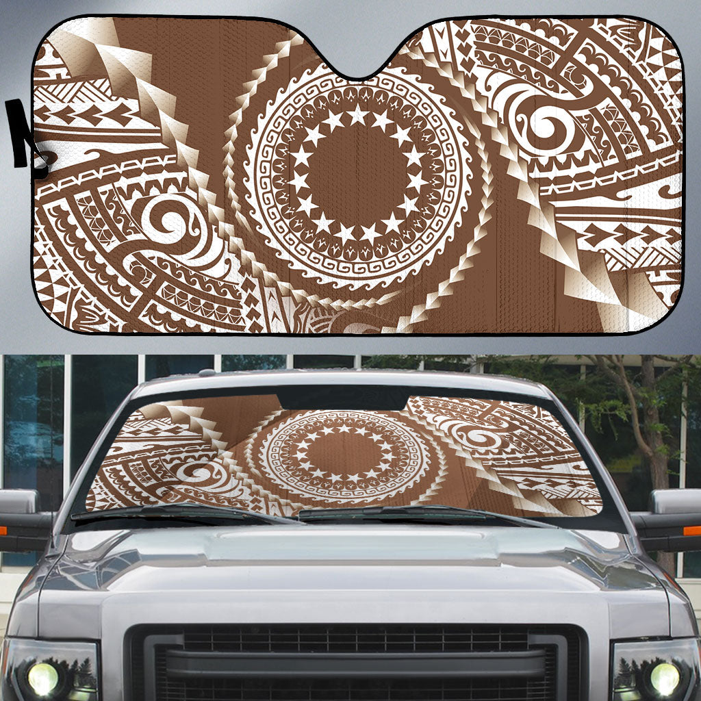 Cook Islands Gospel Day Auto Sun Shade Brown Tribal Curves