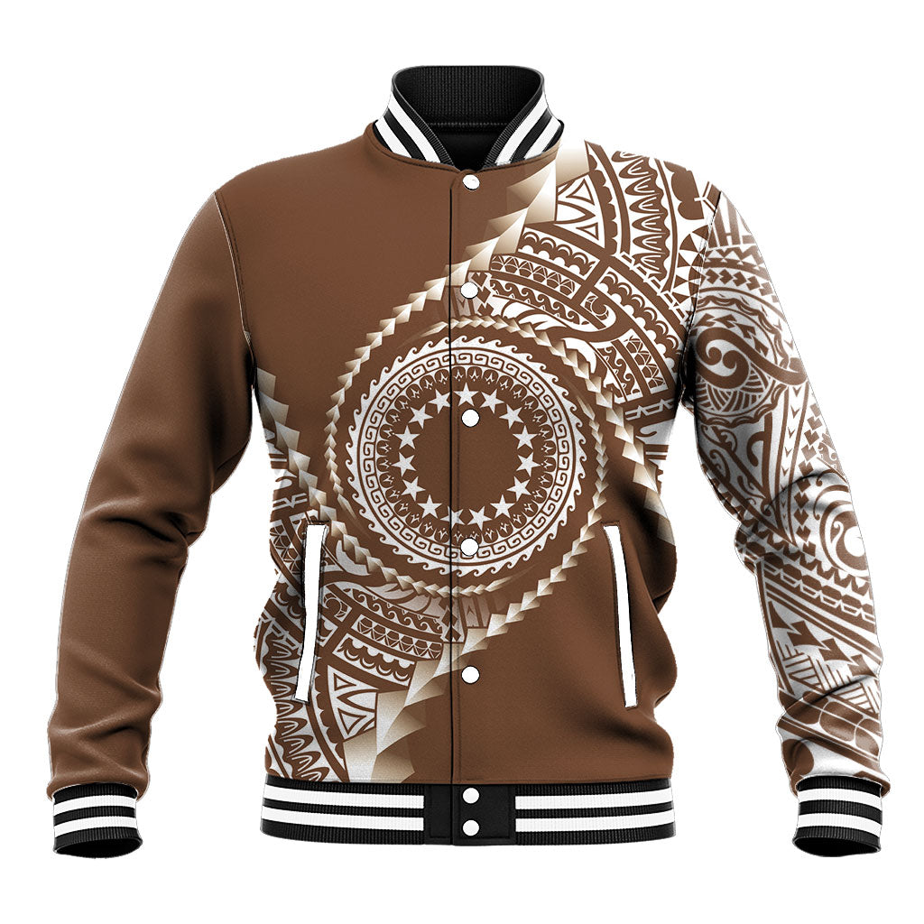 Cook Islands Gospel Day Baseball Jacket Brown Tribal Curves