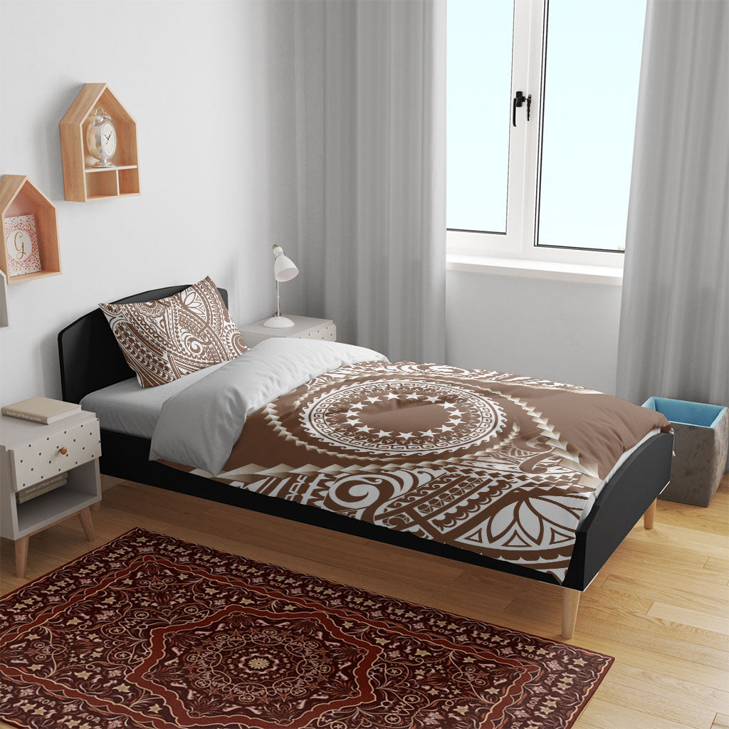 Cook Islands Gospel Day Bedding Set Brown Tribal Curves