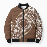 Cook Islands Gospel Day Bomber Puffer Jacket Brown Tribal Curves