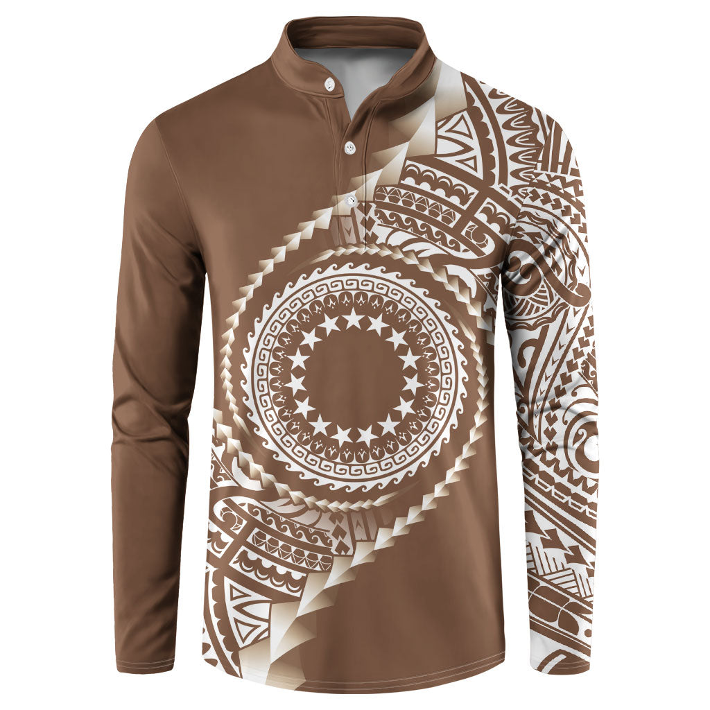 Cook Islands Gospel Day Button Sweatshirt Brown Tribal Curves