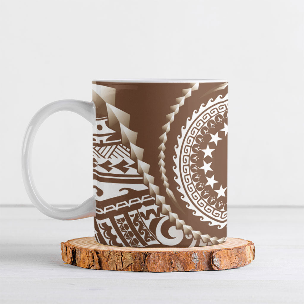 Cook Islands Gospel Day Ceramic Mug Brown Tribal Curves