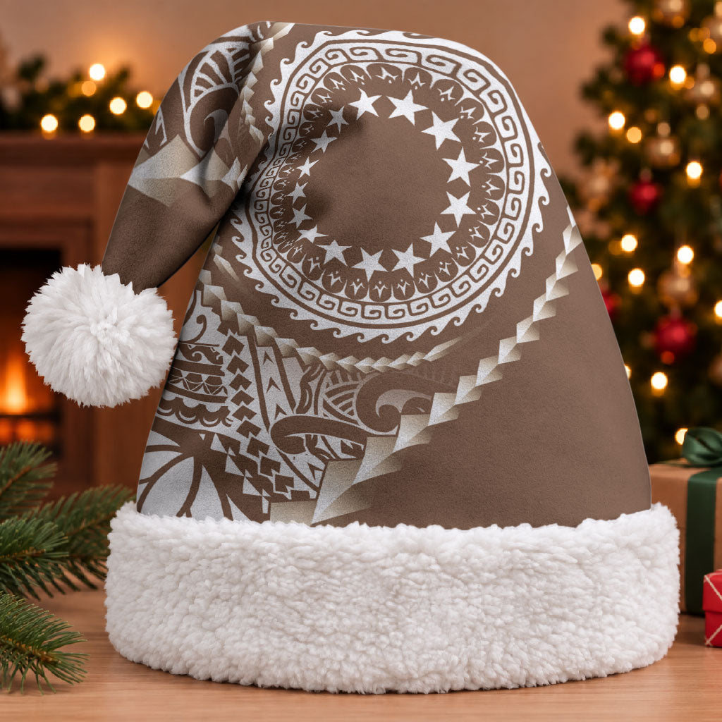 Cook Islands Gospel Day Christmas Santa Hat Brown Tribal Curves LT05 With Fur Brown - Polynesian Pride
