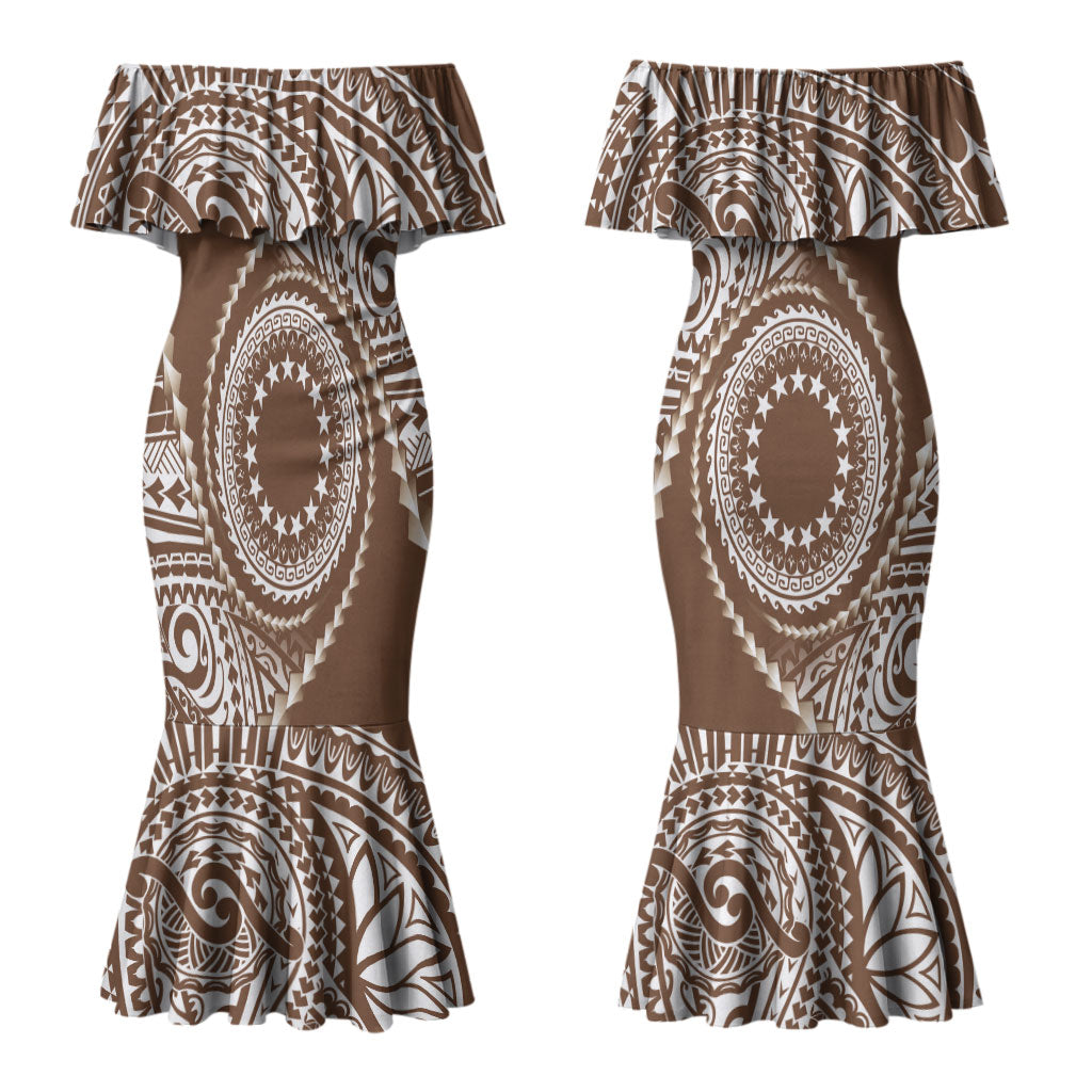 Cook Islands Gospel Day Couples Matching Mermaid Dress and Hawaiian Shirt Brown Tribal Curves